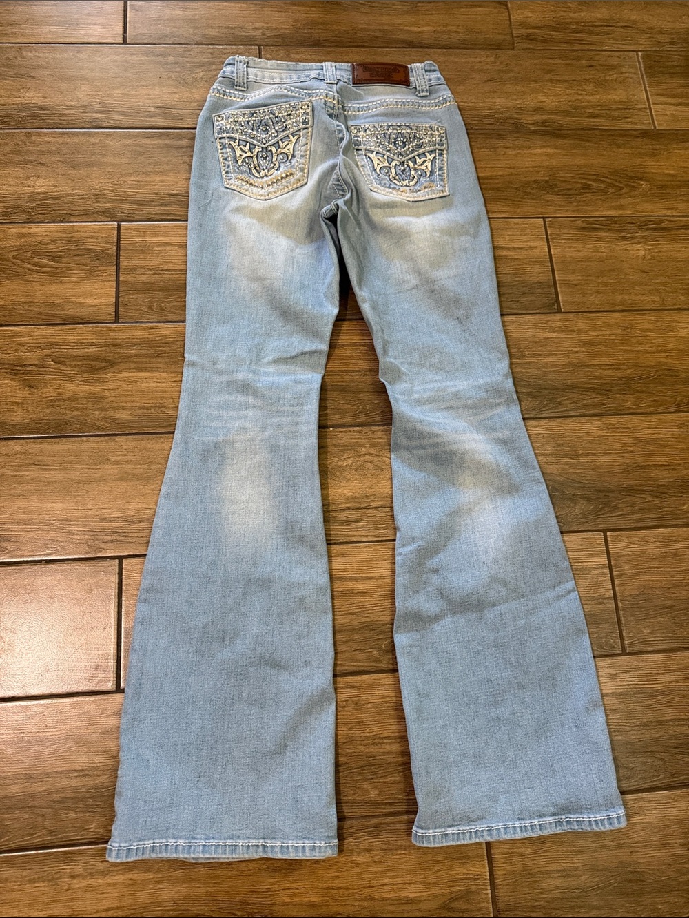 Westfield Eagle Womens Blue Bootcut Jeans Rhinestone Back Pocket Size 3